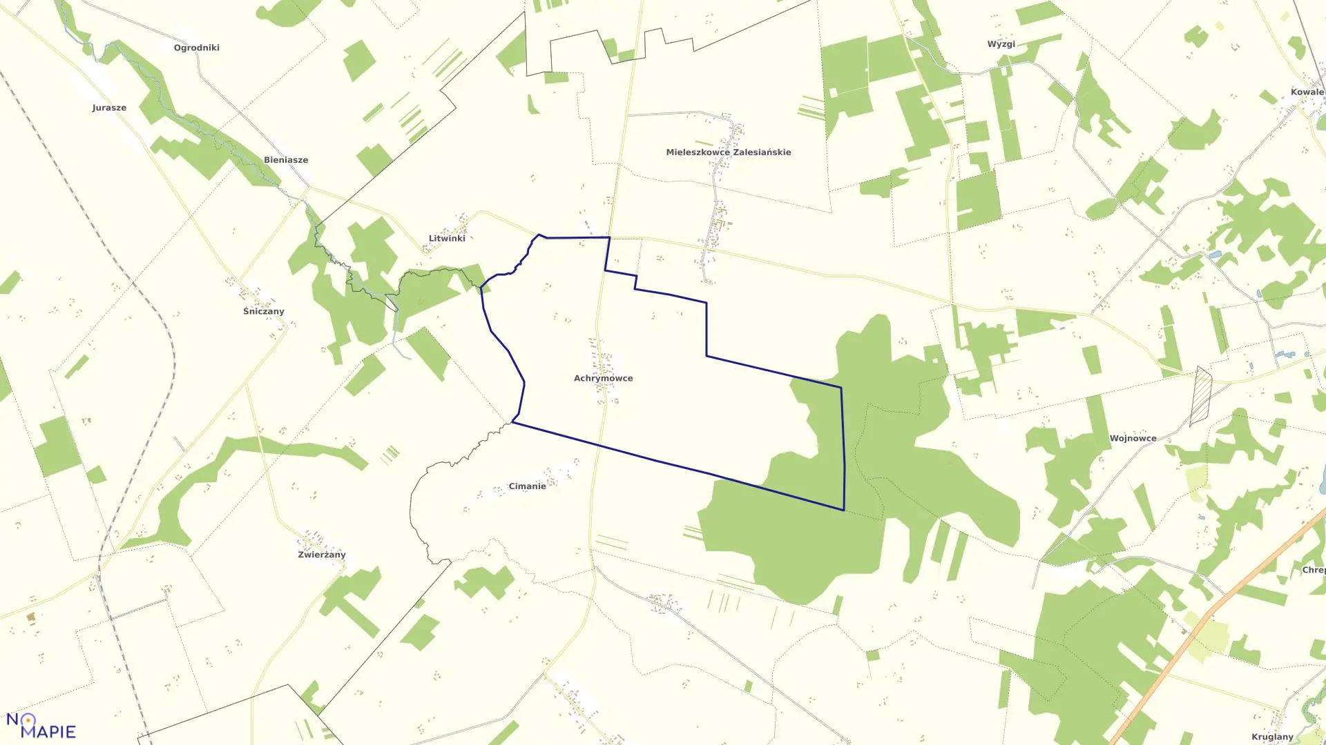 Mapa obrębu ACHRYMOWCE w gminie Kuźnica