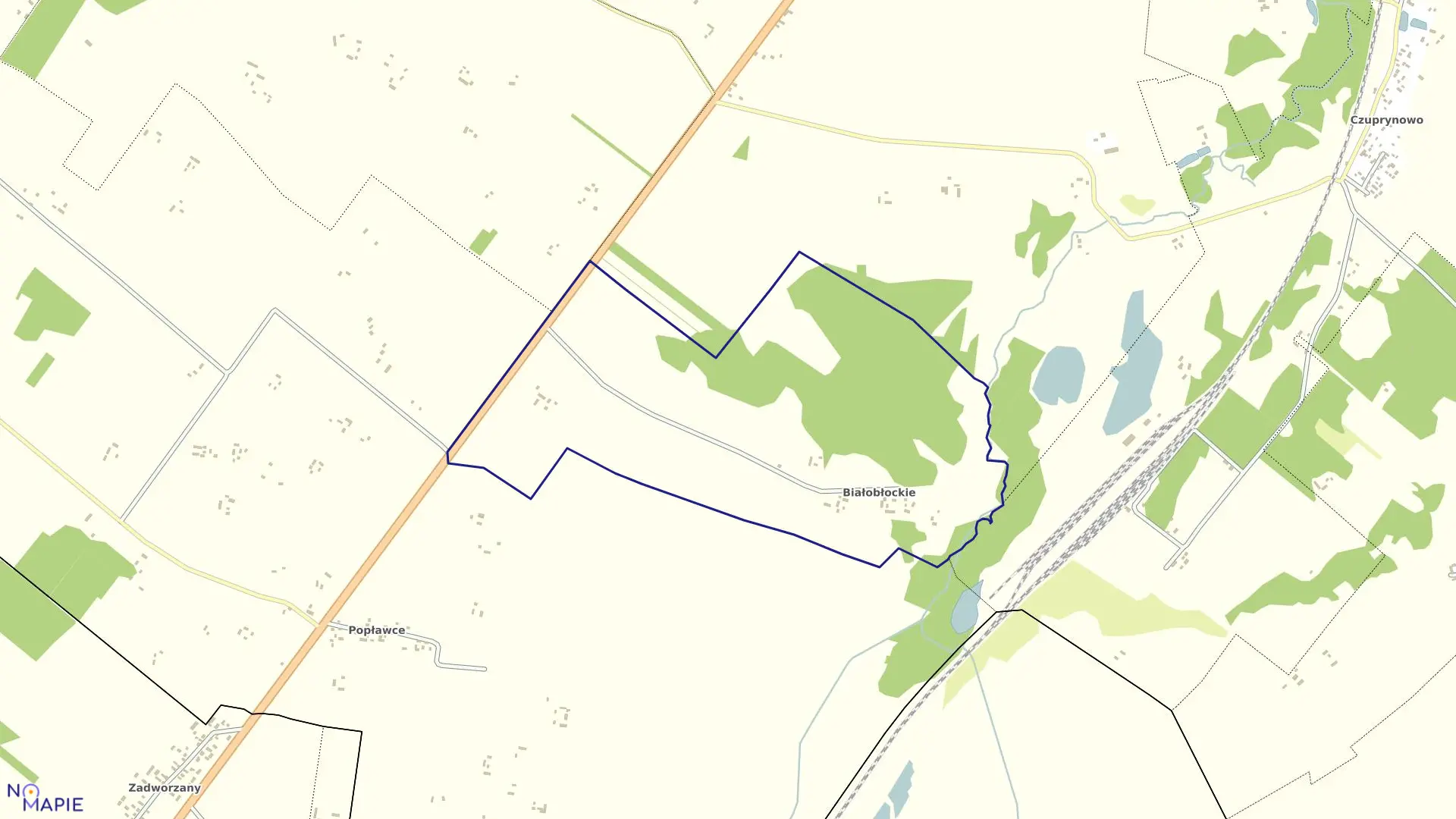 Mapa obrębu BIAŁOBŁOCKIE w gminie Kuźnica