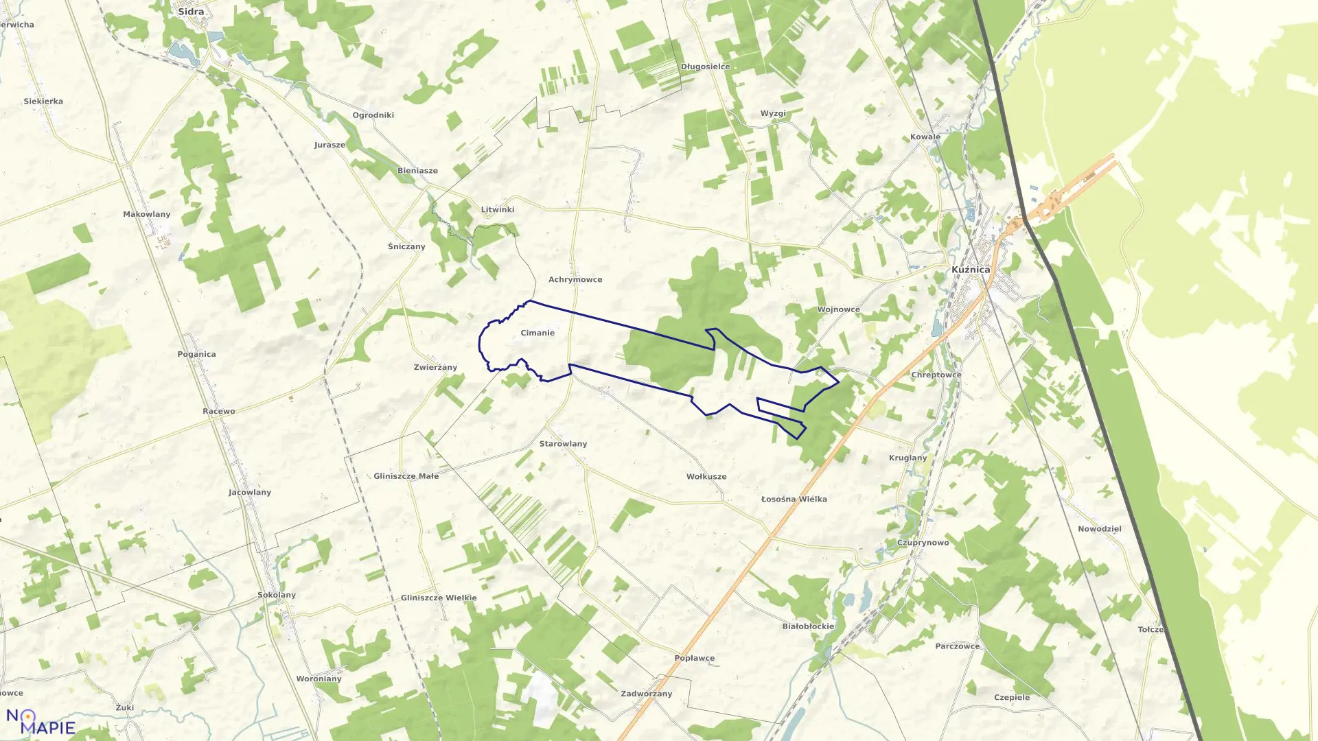 Mapa obrębu CIMANIE w gminie Kuźnica