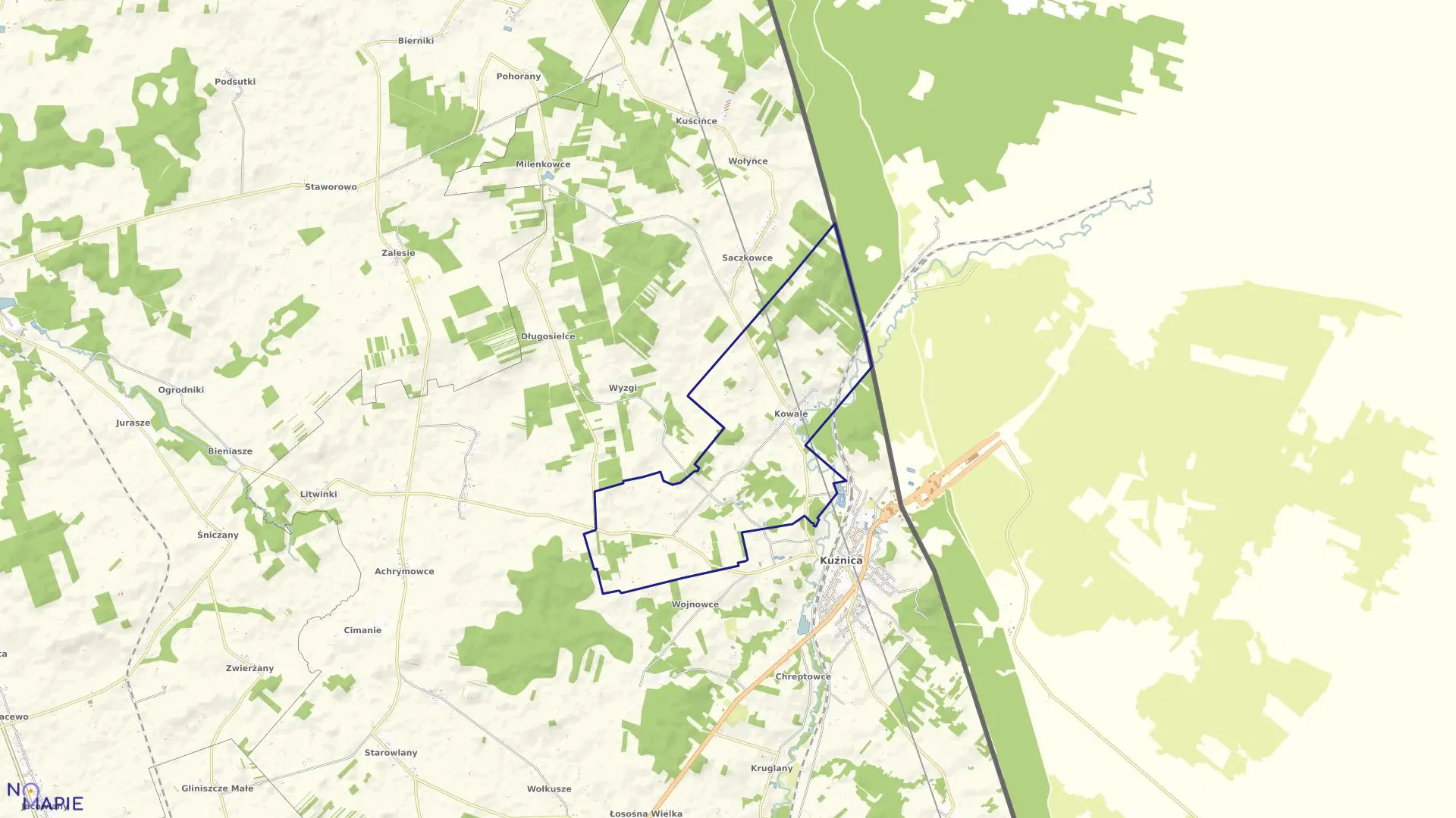 Mapa obrębu KOWALE w gminie Kuźnica