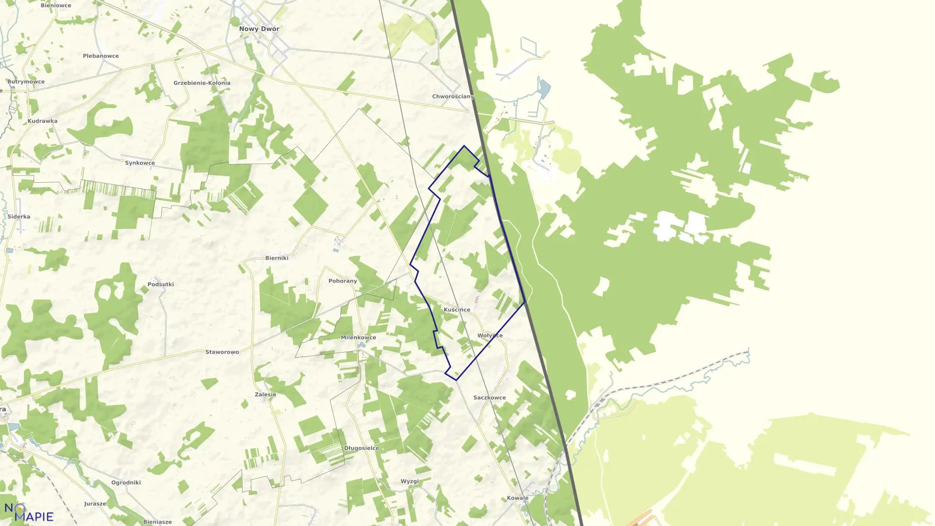 Mapa obrębu KUŚCIŃCE-WOŁYŃCE w gminie Kuźnica