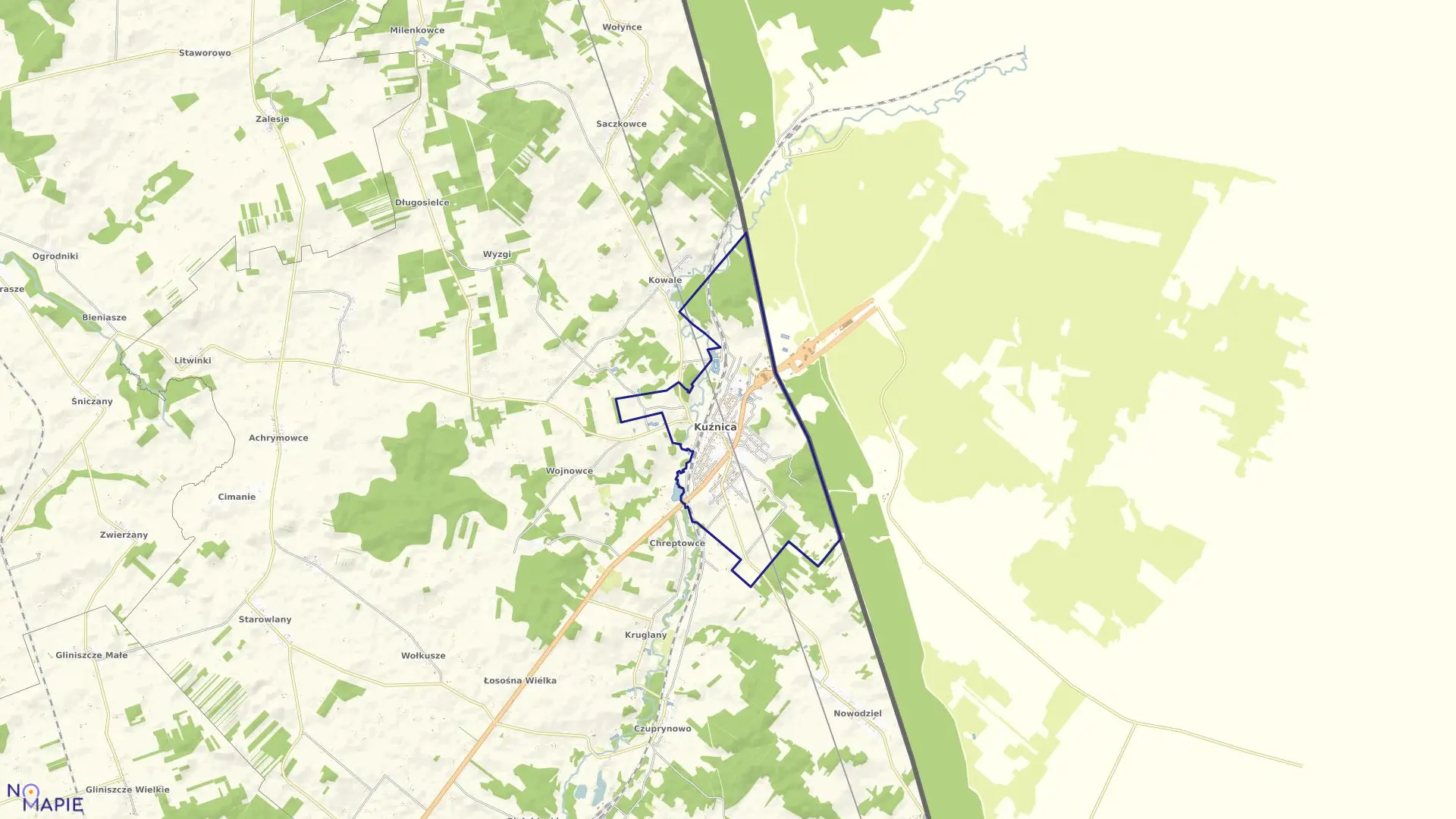 Mapa obrębu KUŹNICA w gminie Kuźnica