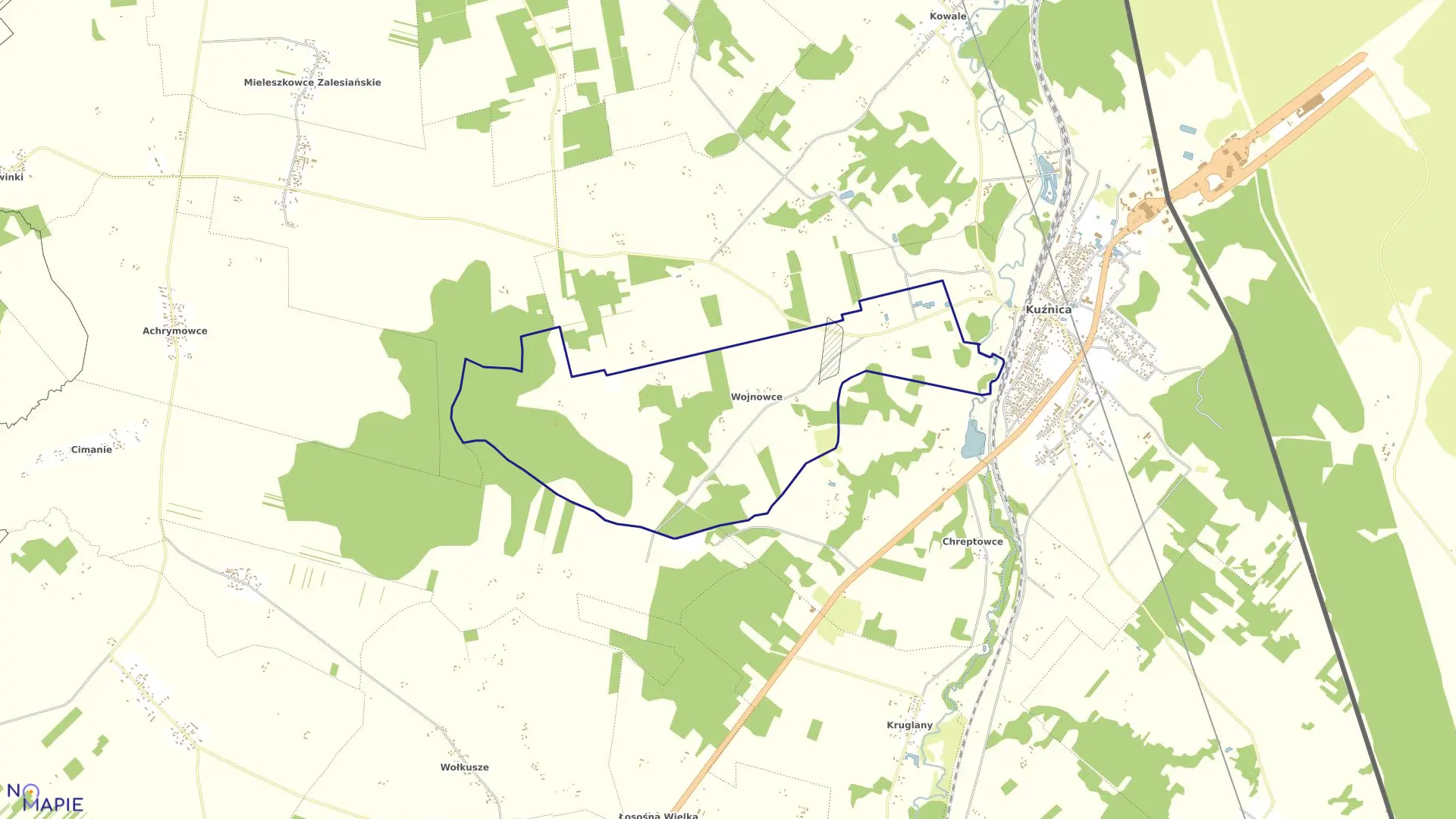 Mapa obrębu WOJNOWCE w gminie Kuźnica